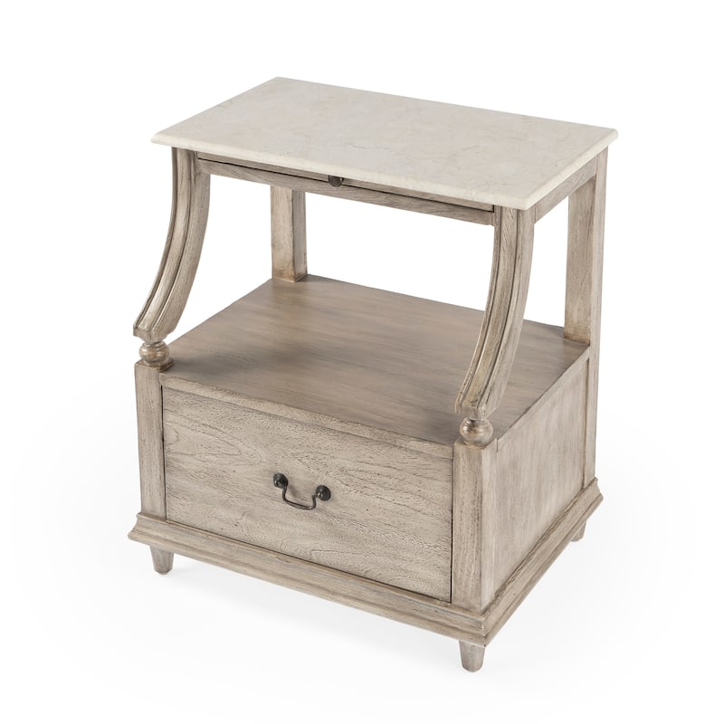 Mabel Genuine Marble and Wood 1-Drawer Nightstand