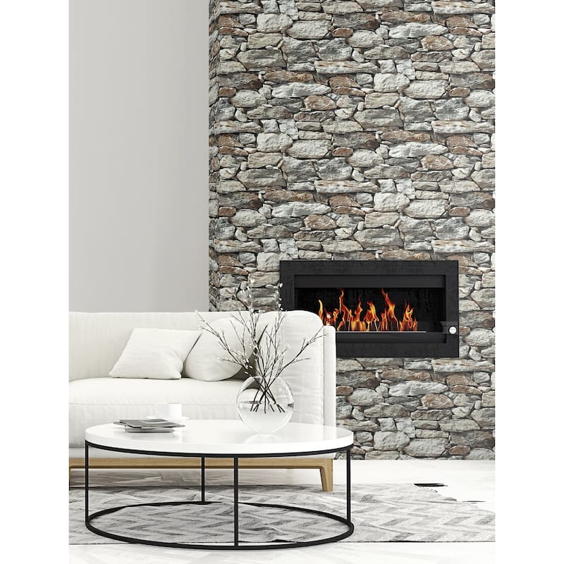 NextWall Stone Wall Peel and Stick Removable Wallpaper - 20.5 in. W x 18 ft. L