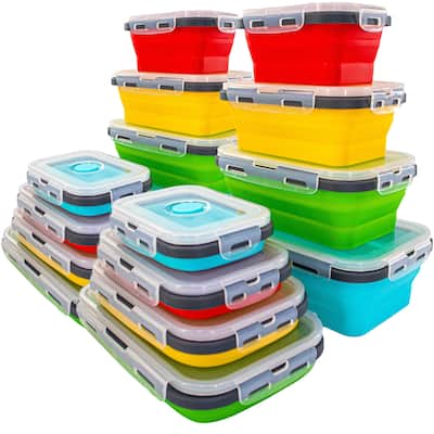 Collapsible Stackable Food Storage Containers 8pc- Silicone, Portable, Leak Proof, Airtight Lunch Boxes