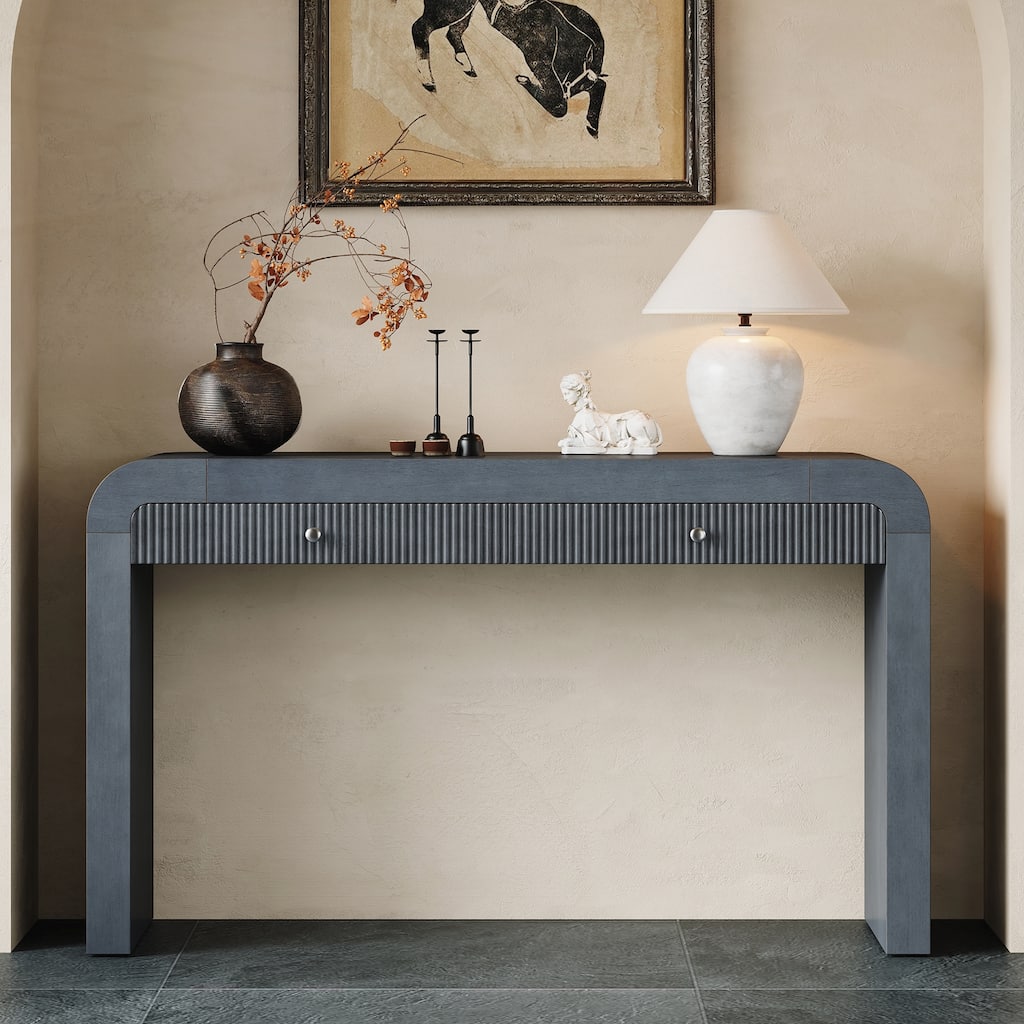 Rustic Console Table with Fluted Drawer Front