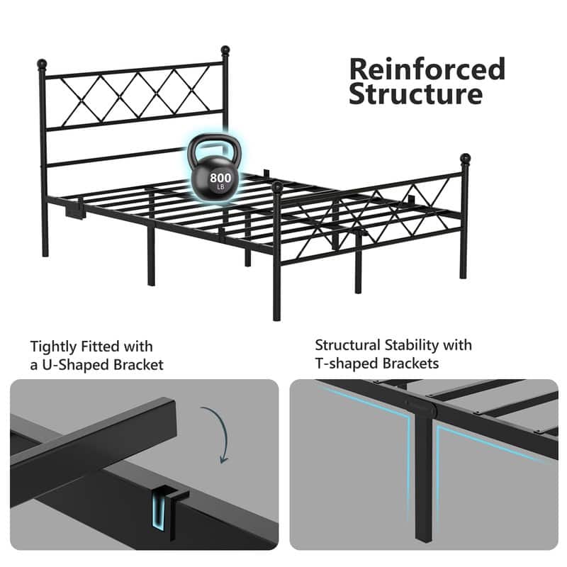 Full Size Metal Platform Bed with RGB LED Lights,Charging Station,Heavy Duty,Remote and App Control,Under Bed Storage