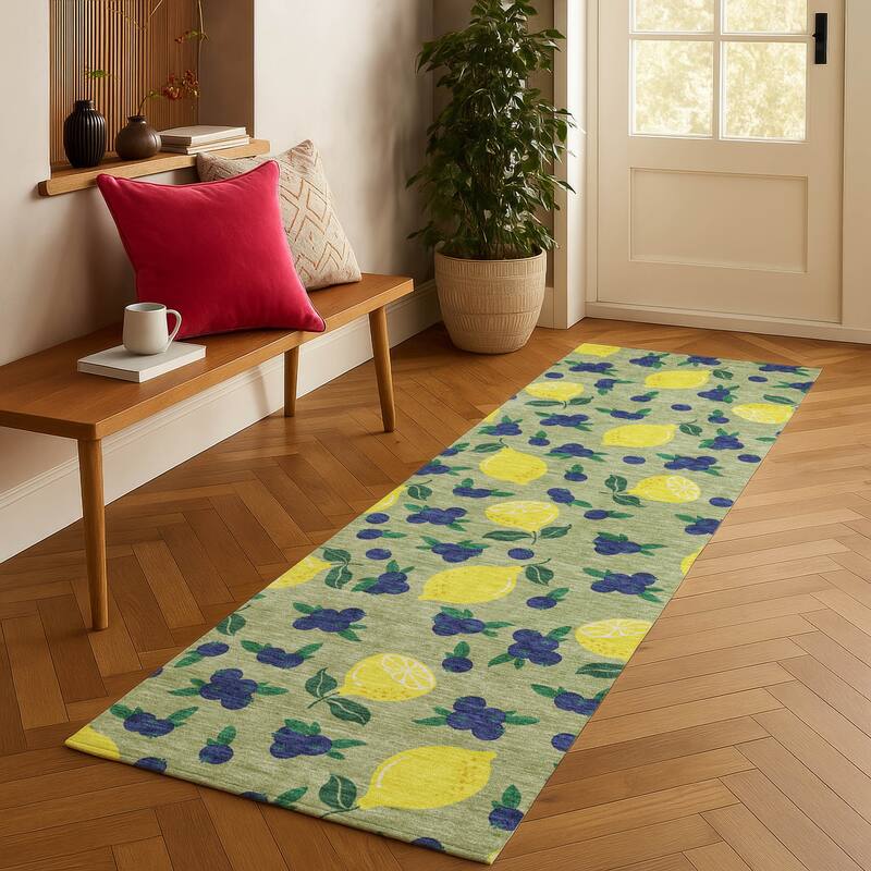 Machine Washable Indoor/ Outdoor Citrus Berry Chantille Rug