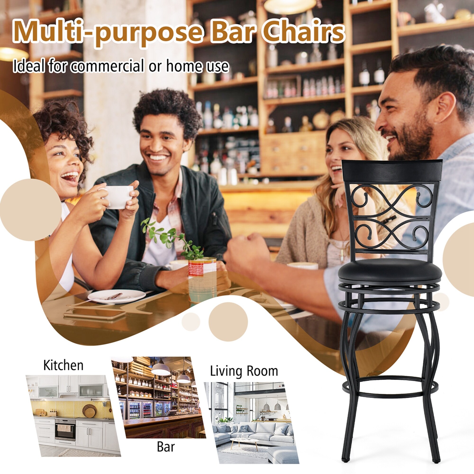 Costway Set of 2 4 Vintage Swivel Bar Stools 30 Bistro