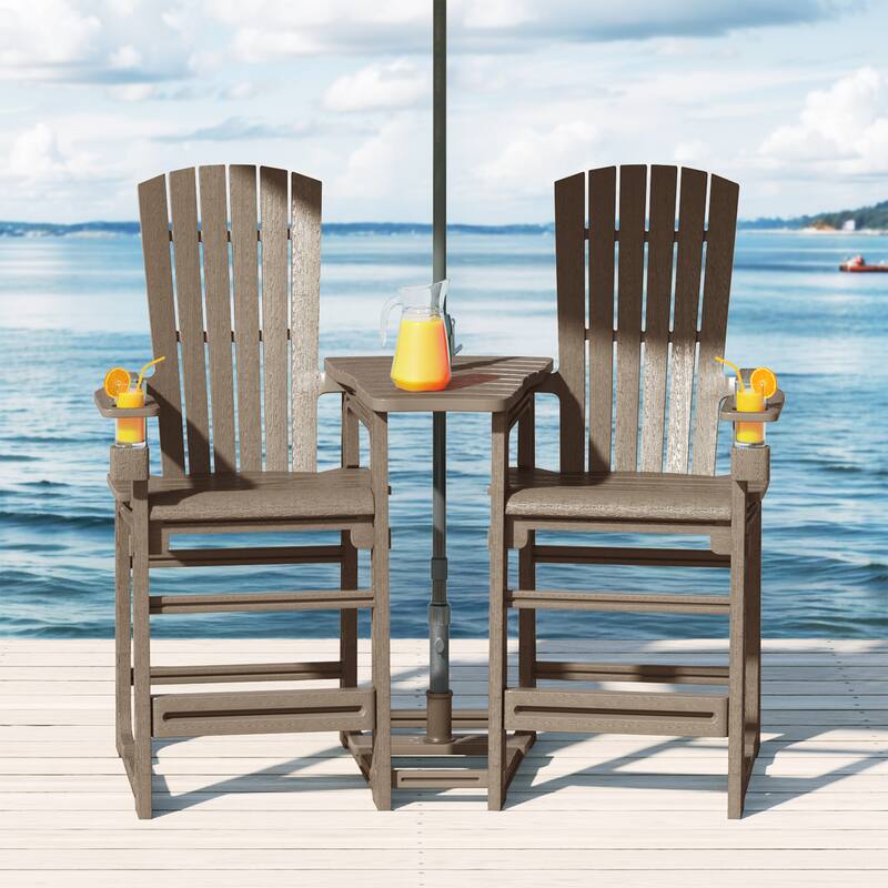 Polytrends Coastline Outdoor Poly Bar Chair Set with Connecting Tray & Cup Holder
