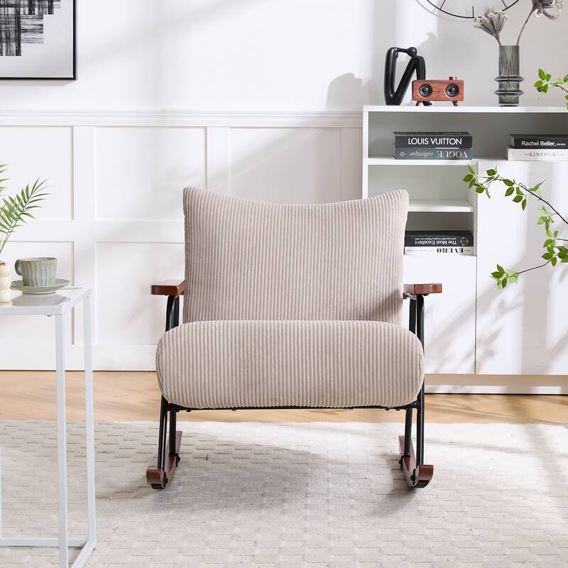 Glider Rocking Chair with Wooden Legs, Armchair with Thick Cushioned Seat, Reading Chair with Metal Frame
