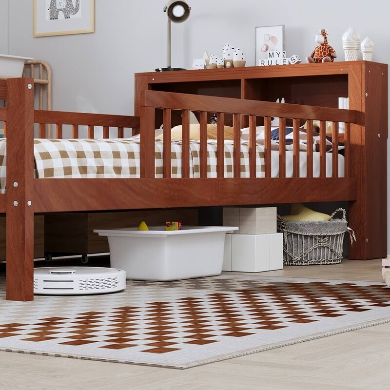 Twin Size Bed with Headboard Storage Rack