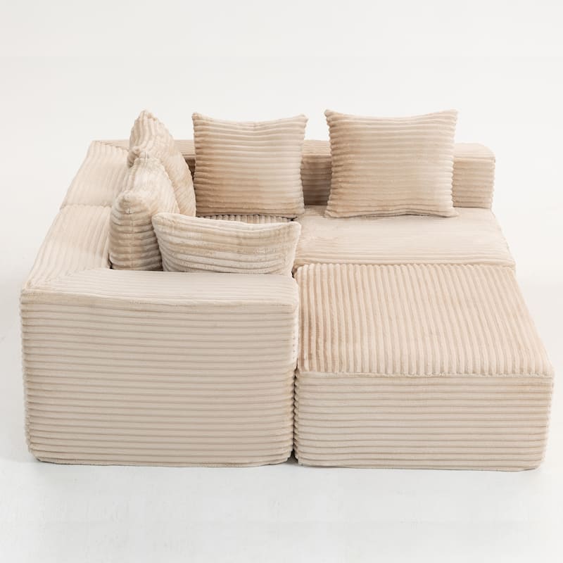 Floor Standing Deep Seat Sofa Corduroy Modular L-shaped Sectional Sofa with Chaise Lounge Compressed Sofa with Ottoman