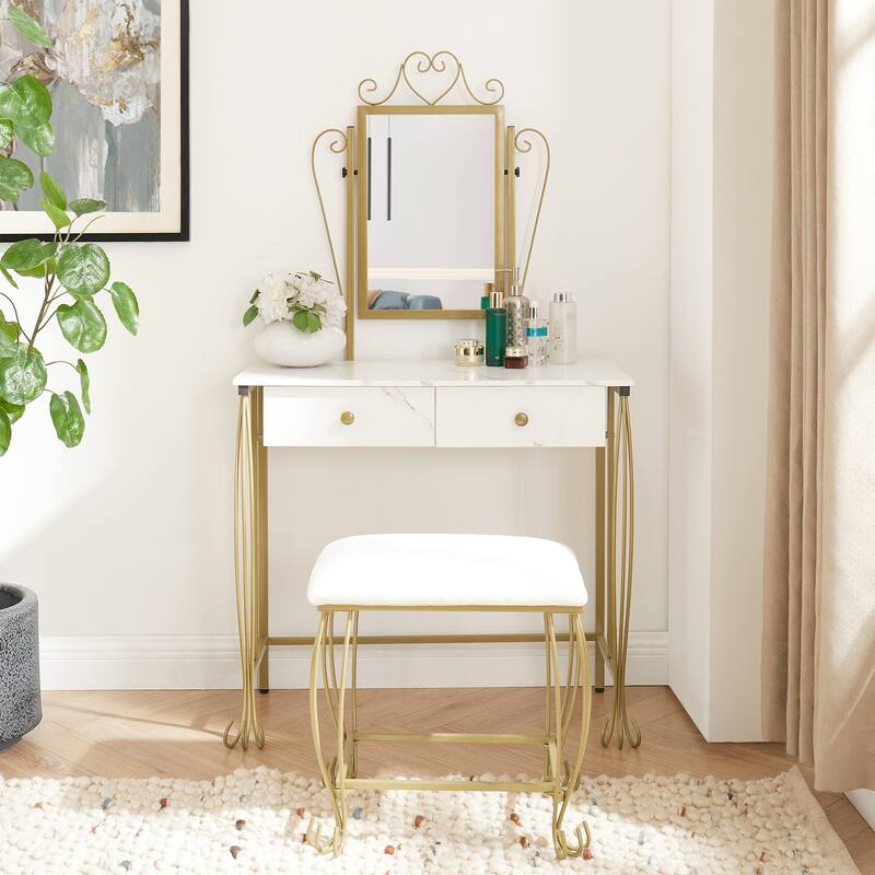 Makeup Vanity Mirror Table Set with Stool,Storage Dressing Table