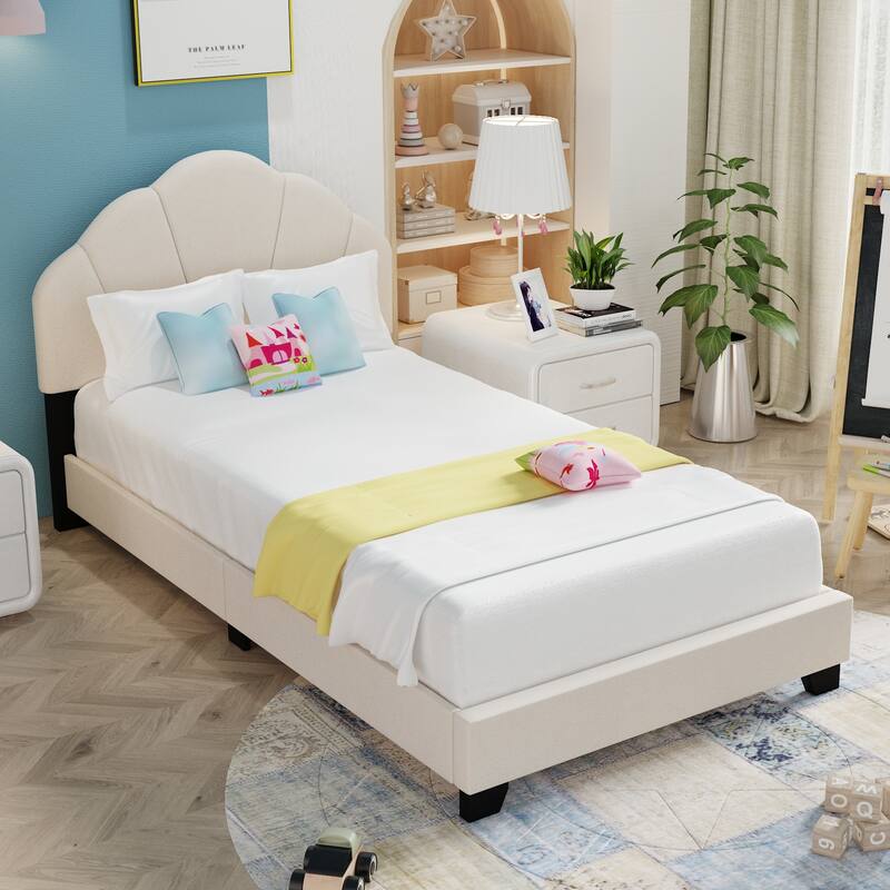 Twin Size Velvet Platform Bed with Shell Design