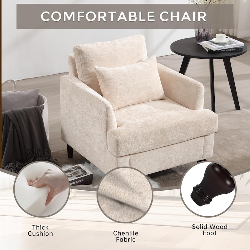 Roomfitters Tufted Wood Frame Accent Chair, Mid-Century Lounge Club Chair with Studded Trim for Bedroom or Living Room