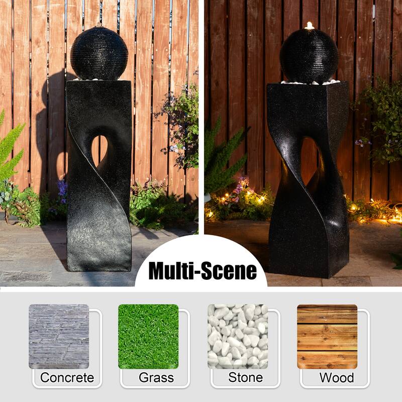 Glitzhome Modern Geometric Oversized Pedestal Sphere Polyresin Outdoor Floor Fountain with Pebbles