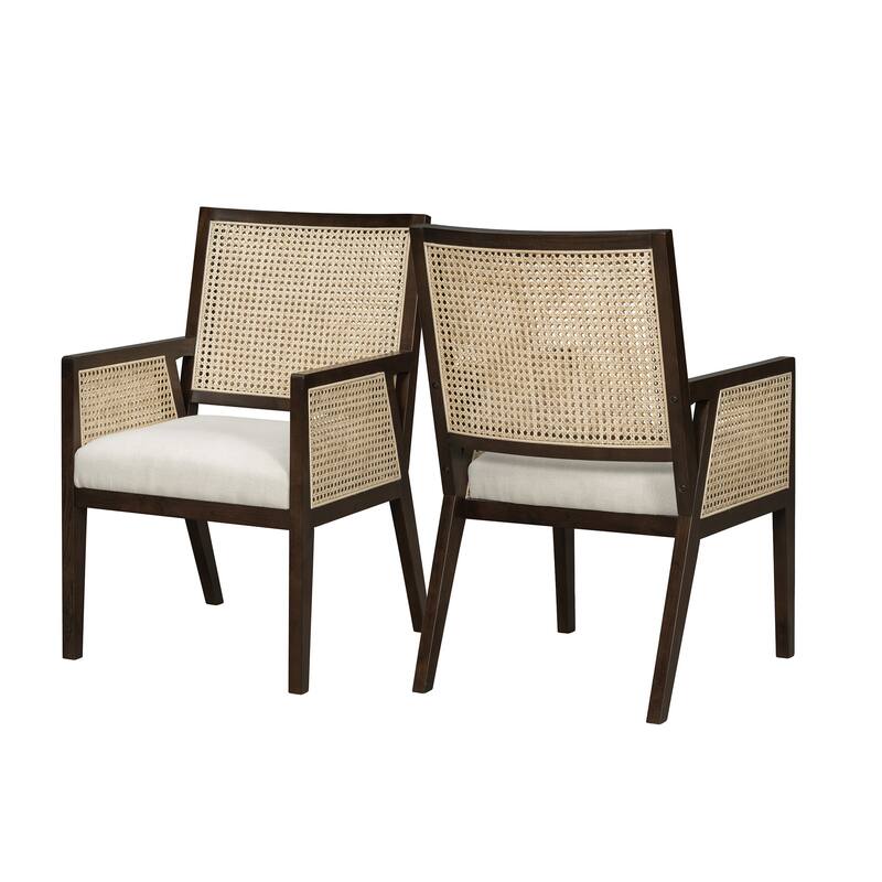 Christopher Knight Home - Set of 2 Coastal Rattan Upholstered Dining Chair with Solid Rubber Wood Frame