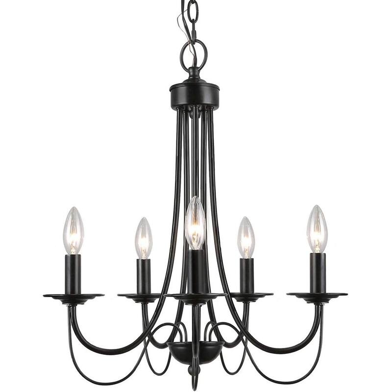 5 light 2 layer black chain candle chandelier - Black