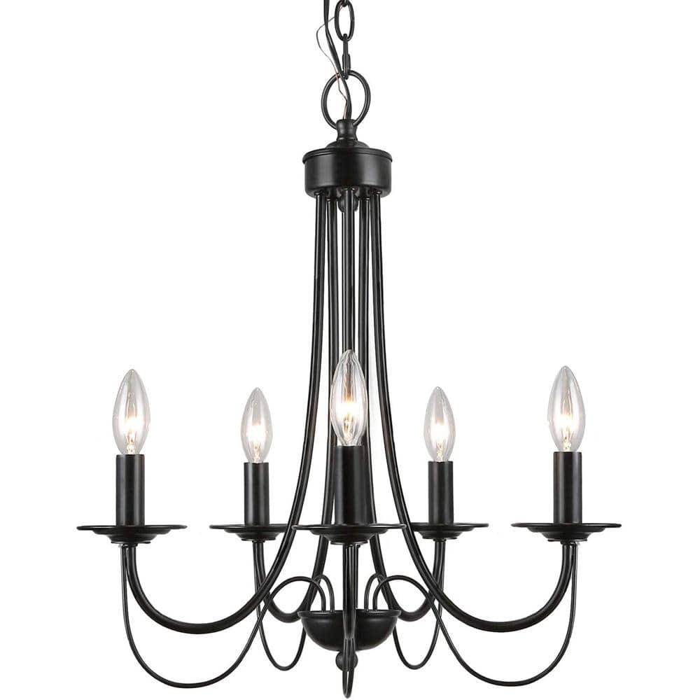 5 light 2 layer black chain candle chandelier