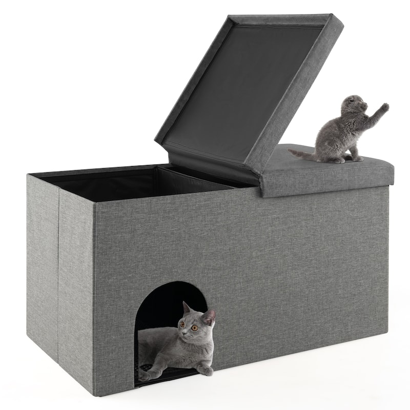Cat Litter Box Enclosure Hidden Furniture with Urine Proof Litter Mat - 35.5" x 20" x 20" (L x W x H)
