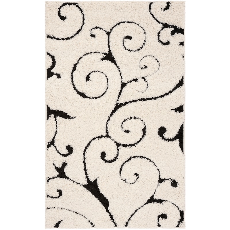 SAFAVIEH Florida Ryung Shag Scroll 1.2-inch Thick Textured Rug - 2'3" x 4' - Ivory/Black
