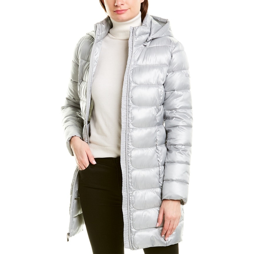 via spiga metallic hooded packable down coat