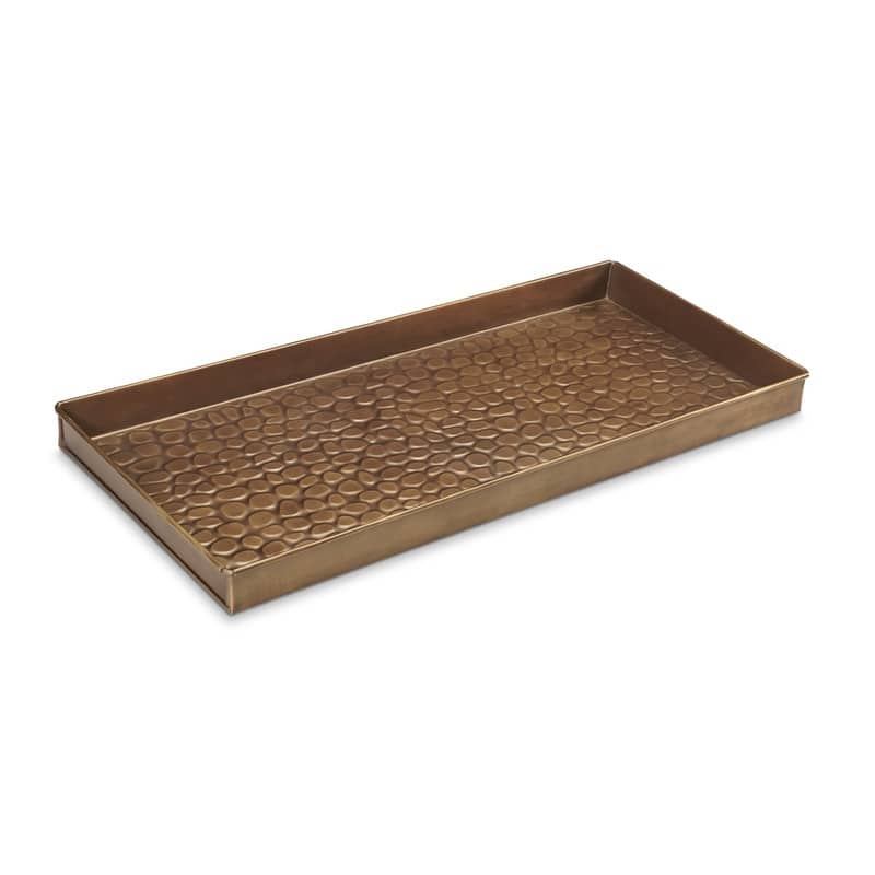 Pebbles Boot Tray for Boots, Shoes, Plants, Pet Bowls, and More, Brass Finish by Good Directions