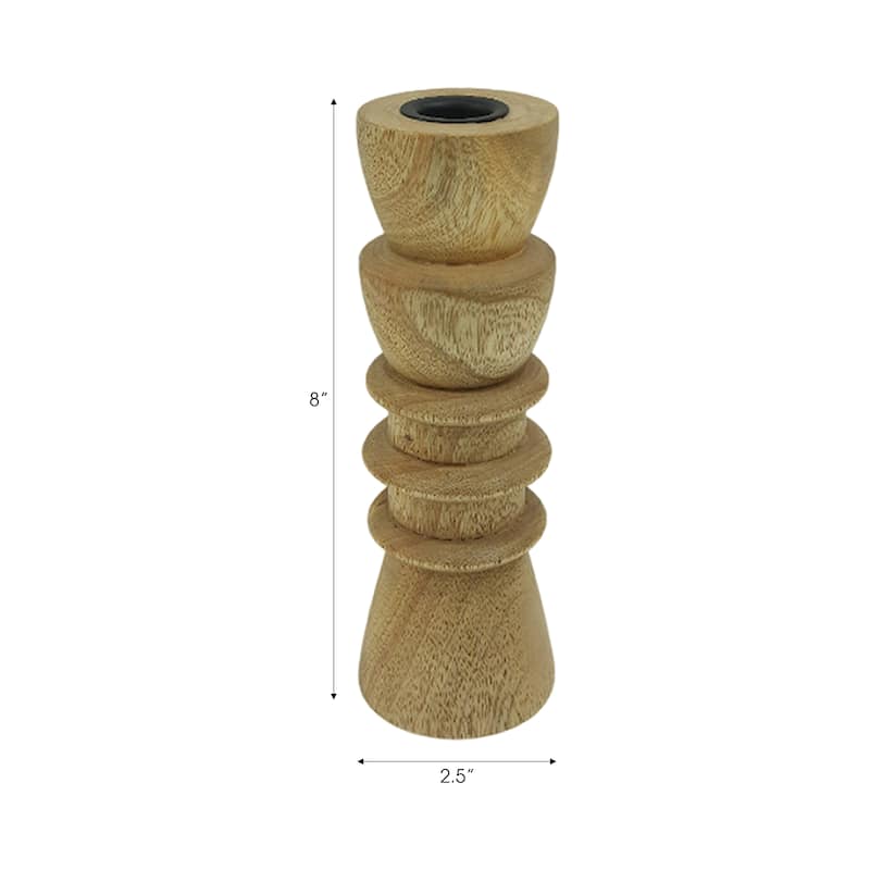 Mango Wood Candle Holder Carved Design Decorative Sculptural Accent