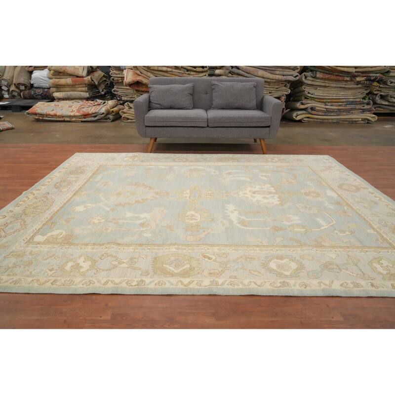 Hand Knotted Oriental 100% Wool Carpet Transitional All-Over Greys & Charcoal Oushak Area Rug - 9' 9'' X 8' 3''