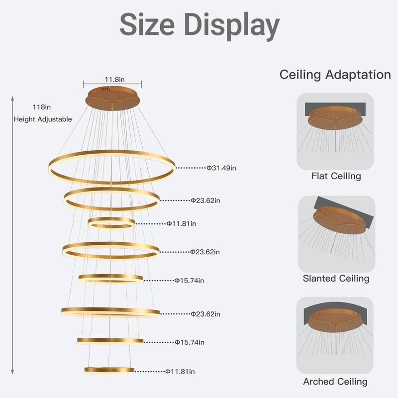 Modern 8 Ring Led Chandelier, Foyer Chandeliers, Large Chandeliers for High Ceilings