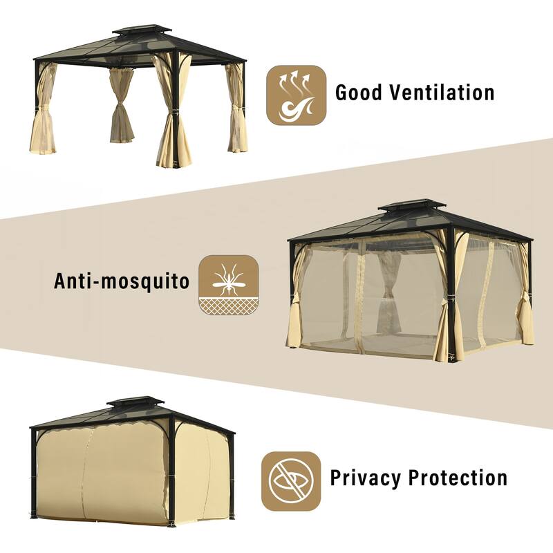 Heavy Duty Double Roof Patio Gazebo with Aluminum Frame