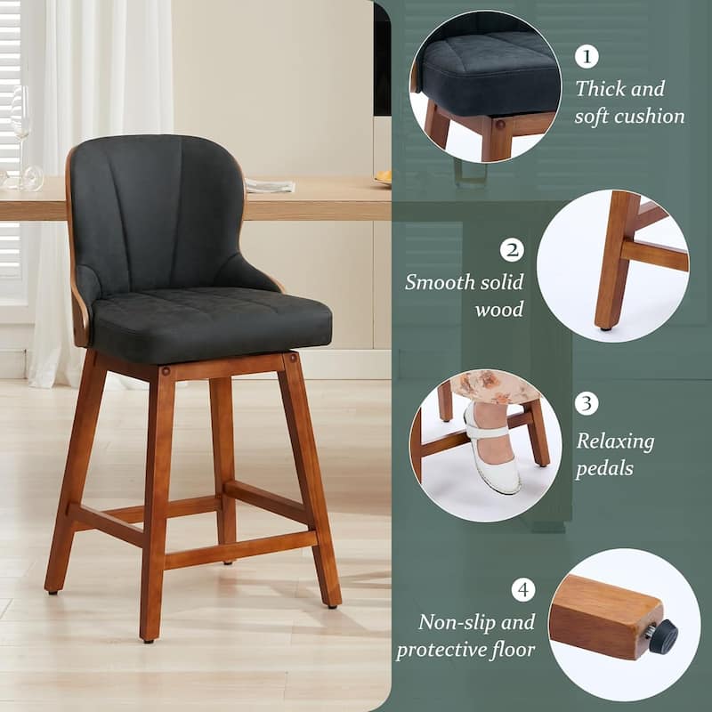 XINMICS 26 Inches Counter Height Bar Stools, Swivel PU Leather Bar Stools with Bentwood Backs, Set of 2/3 - N/A