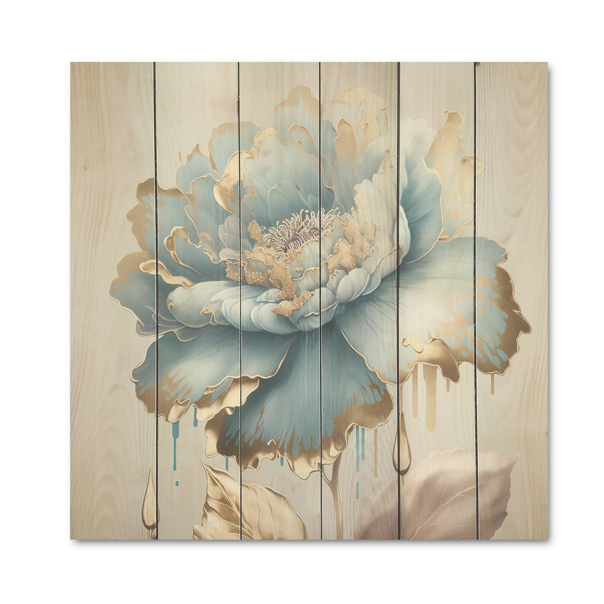 Designart 'Chic Blue Blooming Flower III' Floral Wood Wall Art