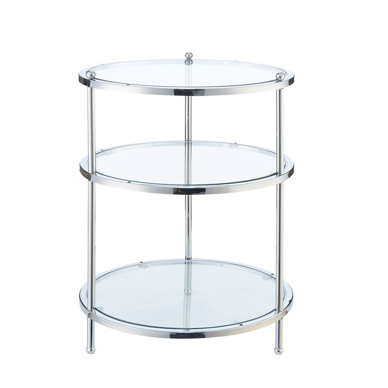 Round End Table 3 Tier Chrome Glass Display Table Living Room Accent Furniture 24"H - 18
