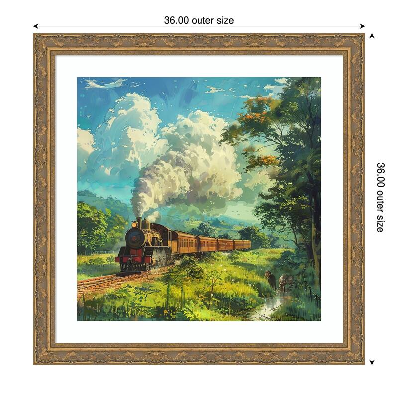 Train Steam Engine by Tradelink inhouse artist Wood Framed Wall Art Print - 36 x 36 in - Gold