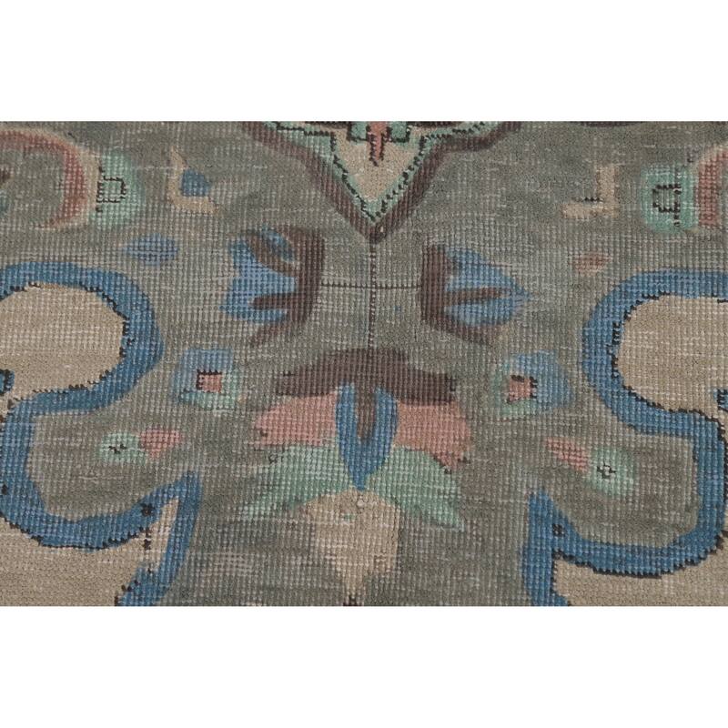 Geometric Beige Tabriz Persian Vintage Rug Hand-Knotted Wool Carpet - 8'3" x 11'0"