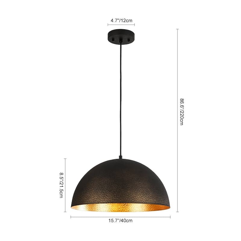 Industrial 1-Light Black Large Metal Dome Pendant Light Sprayed Gold - 15.7 inches