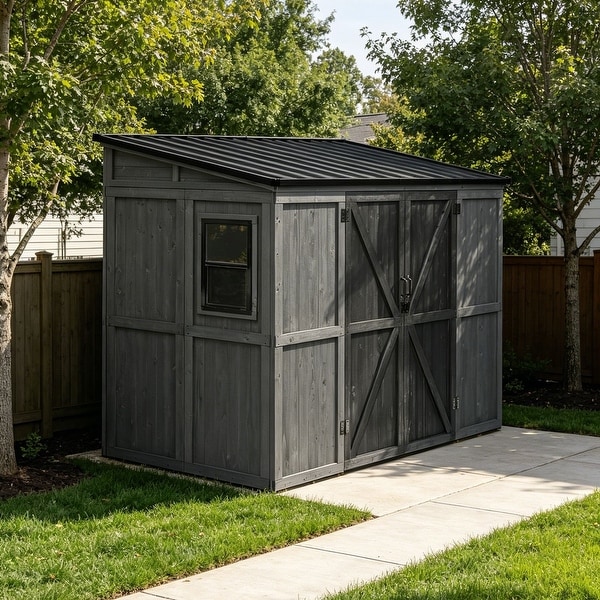 VEIKOUS 4undefined8FT Outdoor Wood Storage Shed with Steel Roof
