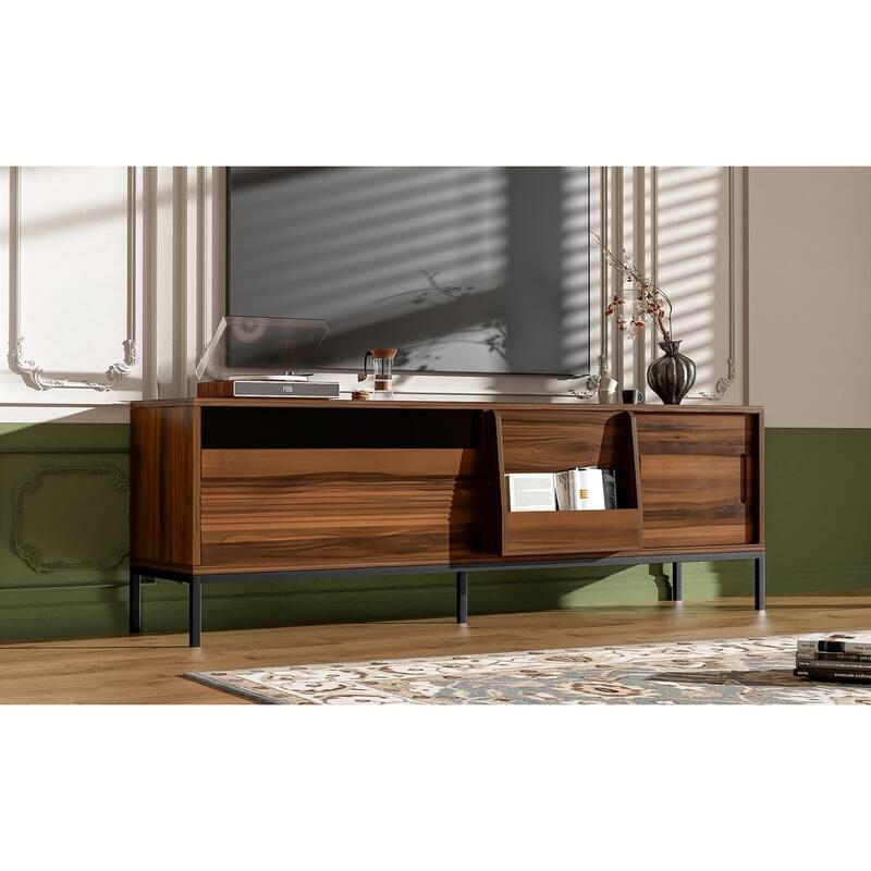 70.8" Modern TV Stand for TVs up to 75 Inches, Entertainment Center with Storage Space, Sliding Doors, Adjustable Shelves