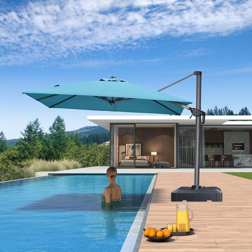 PURPLE LEAF 8ft Patio Umbrella with Base for Pool Outdoor Cantilever Umbrella Swimming Pool Umbrella with 360°Rotation
