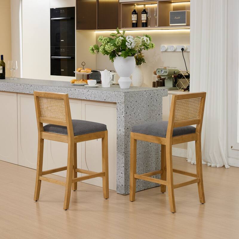 Roomfitters French Country Dining Chairs Set of 2 with Rattan Back and Upholstered Seat, Wood Side Chairs for Kitchen