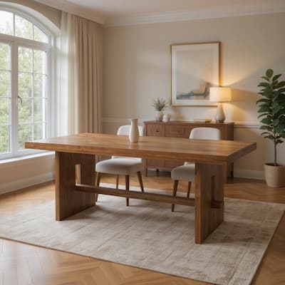 HomeRoots 75" Brown Solid Wood Trestle Base Dining Table - 75 in. x 30 in. x 38 in.
