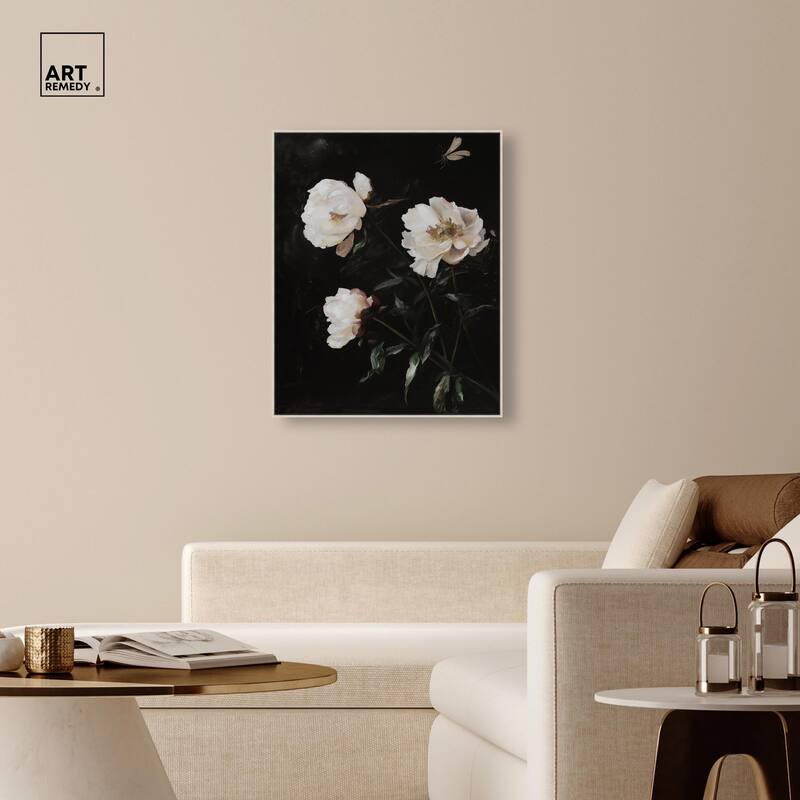 White Peony Nocturne Canvas by Art Remedy