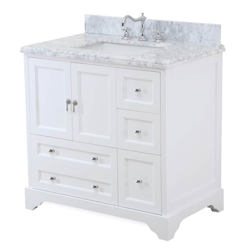 KitchenBathCollection Madison 36" Bathroom Vanity with Carrara Marble Top