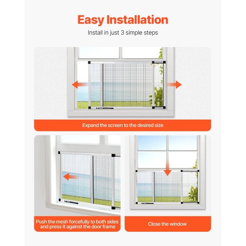 2 Pieces Expandable Window Screens White Adjustable Aluminum Frame High Transparency Mesh - 40” x 15” x 0.7”