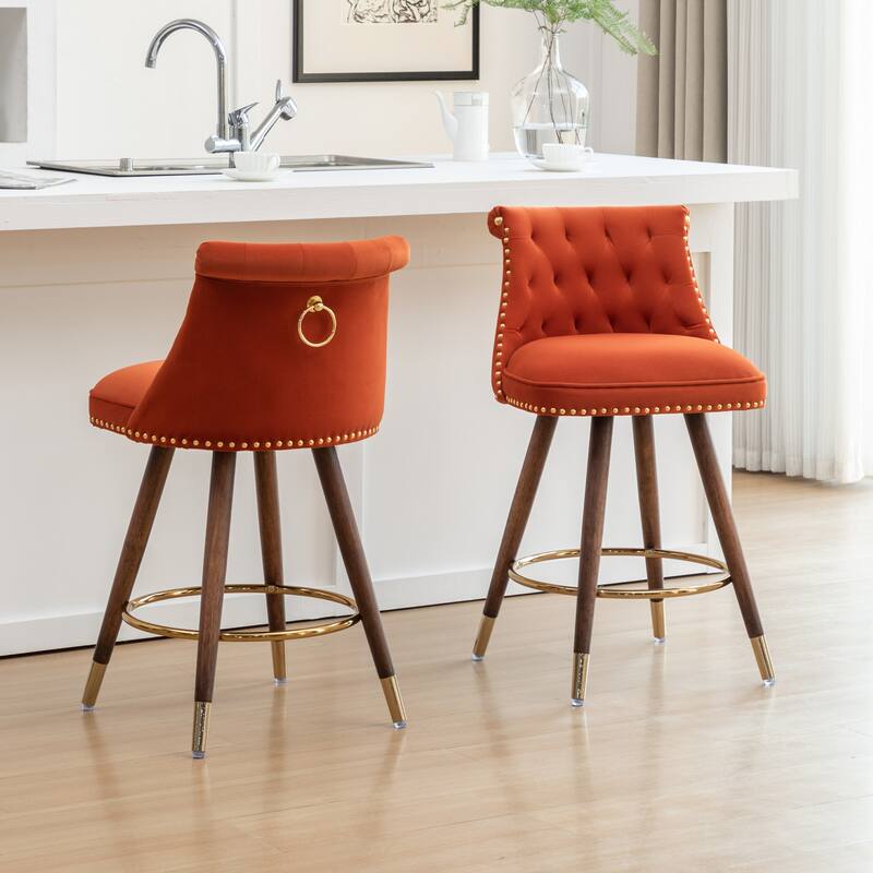 Set of 2 Button-Tufted Counter Stools with Nailhead Trim