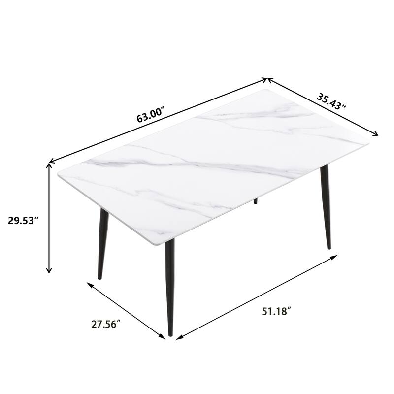 Rectangle Marble Dining Table Set for 6 With Metal Black Legs