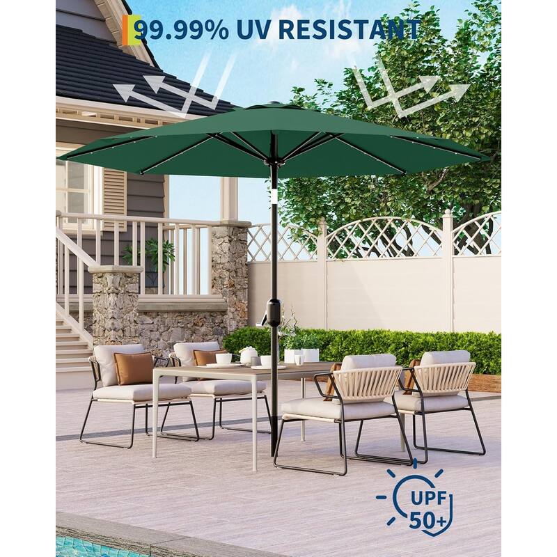 9 Ft Patio Umbrella with Solar Lights, Outdoor Table Umbrella with 32 LED Lights & Tilt Crank