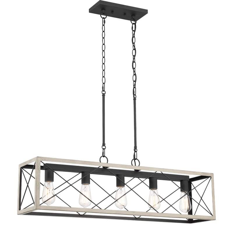Kiro 5-light Farmhouse Linear Chandelier Faux Wood Dining Lighting with UL Certified - 36''