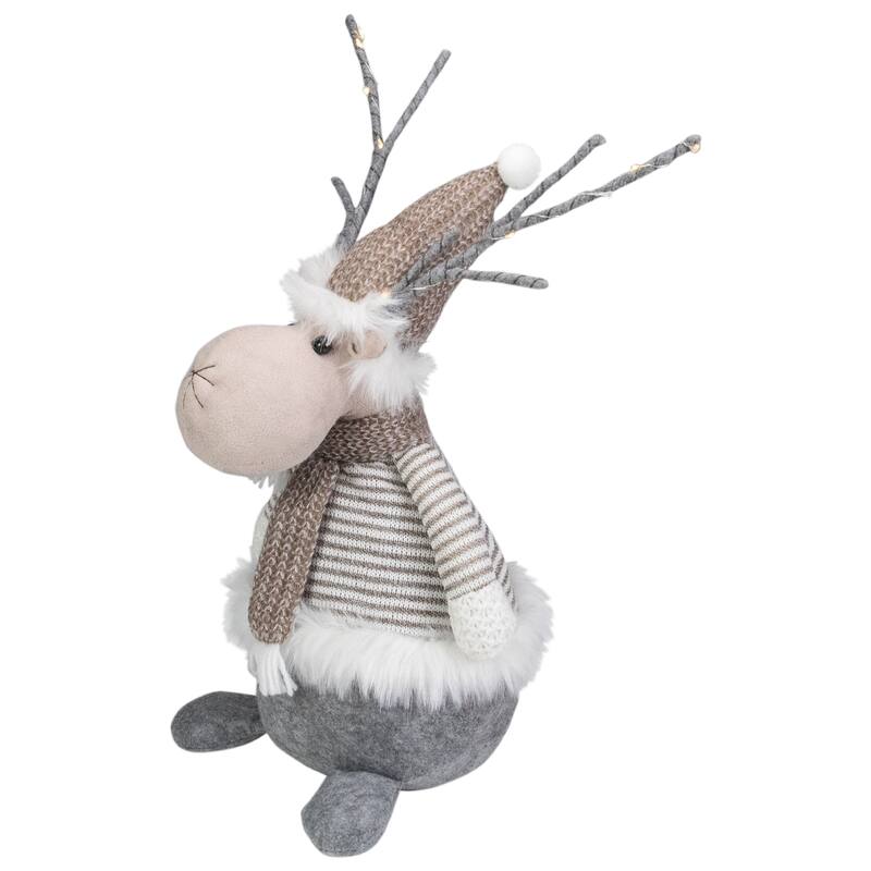 18" LED Lighted Brown and Gray Knit Reindeer Christmas Figure