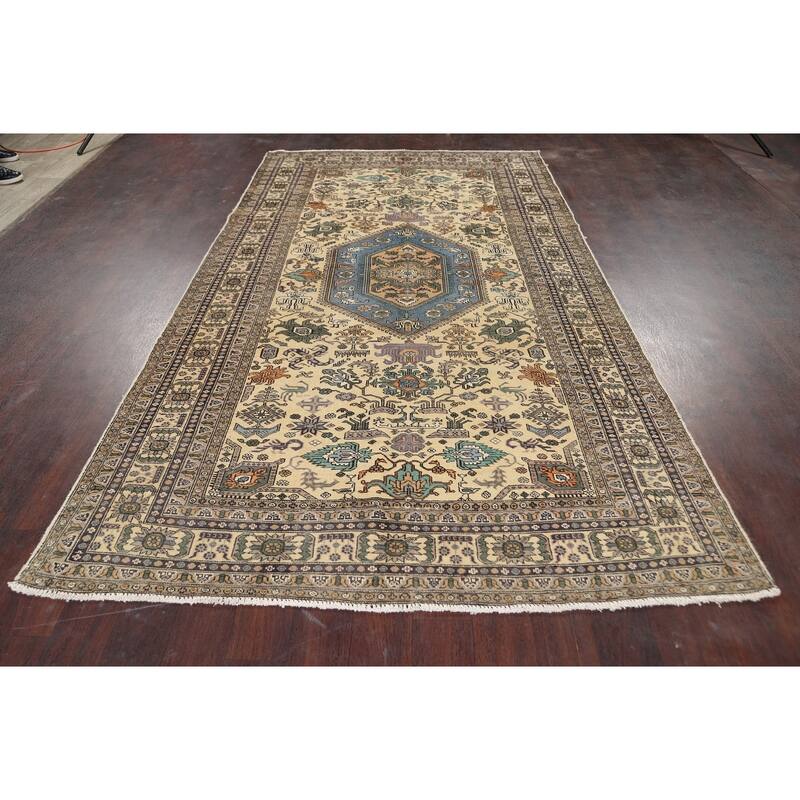 Geometric Tabriz Persian Area Rug Wool Hand-knotted Bedroom Carpet - 5'4" x 9'5"