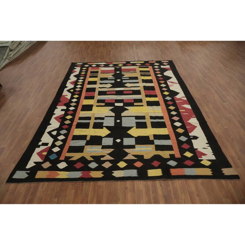 Hand Woven Oriental 100% Wool Carpet Southwestern Tribal Multi-Colored Kilim Area Rug - 12' 1'' X 8' 6''