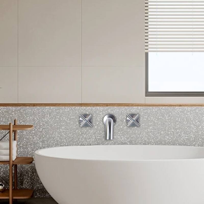 WOWOW Modern Cross-Style Dual-Handle Wall-Mounted Bathtub Faucet