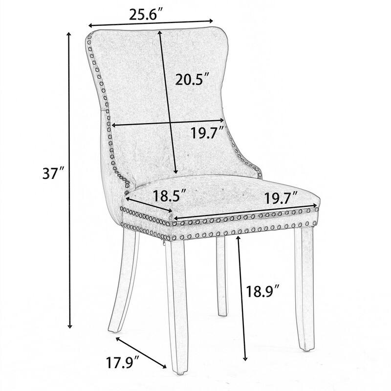 Modern Velvet Upholstered Wing-Back Dining Chair with Nailhead Trim/Solid Wood Legs-Set of 2-Yellow