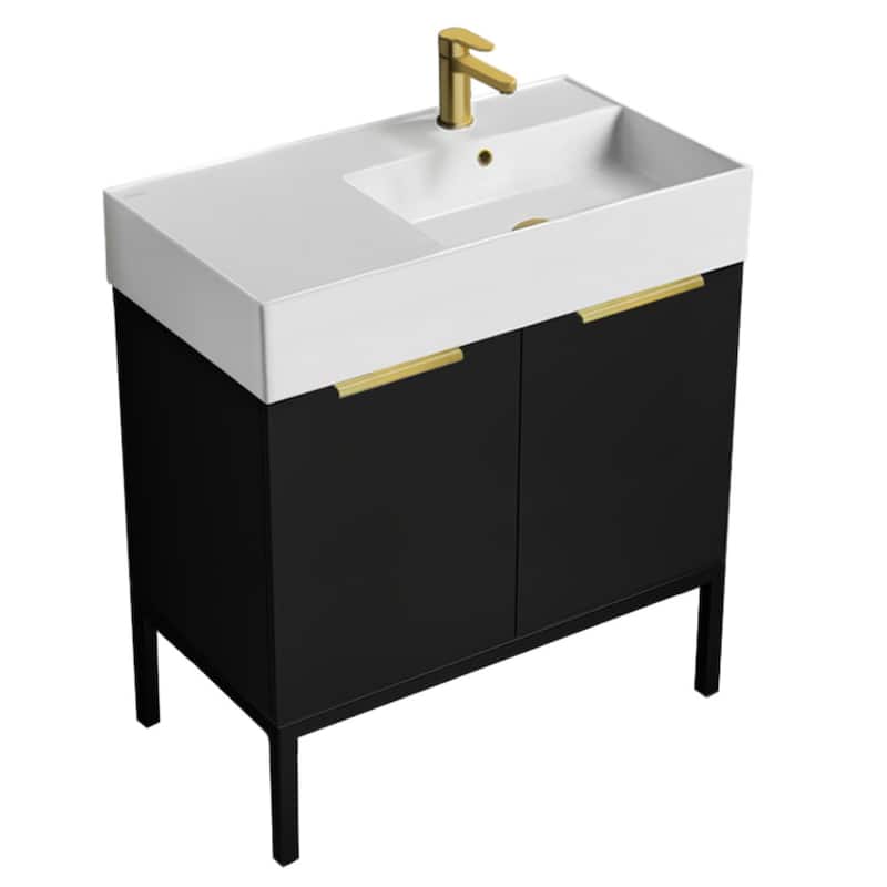 Nameeks Derin-3217-C-R Derin 32" Free Standing Single Basin Vanity Set - Matte Black / Matte Gold - Anthracite Finish